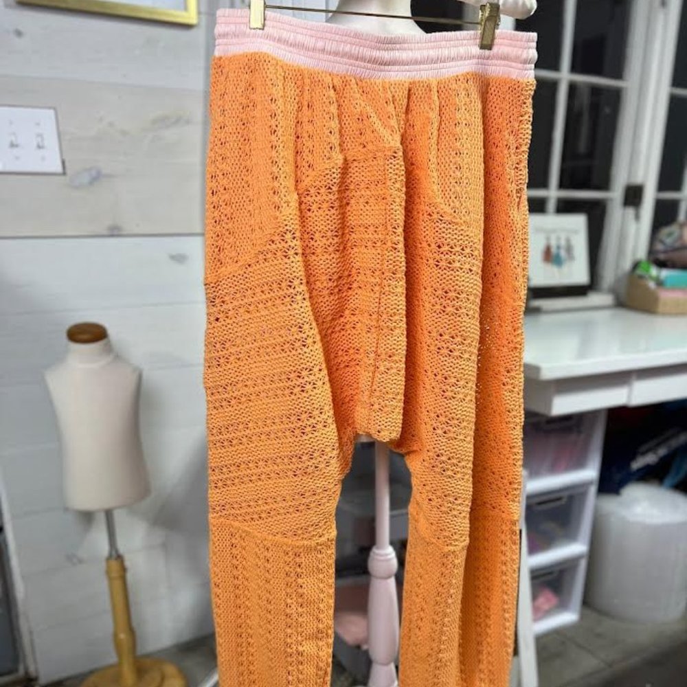 NWOT Free People Crocheted Haram Pants in Orange/Pink - L/XL - Picture 7 of 9
